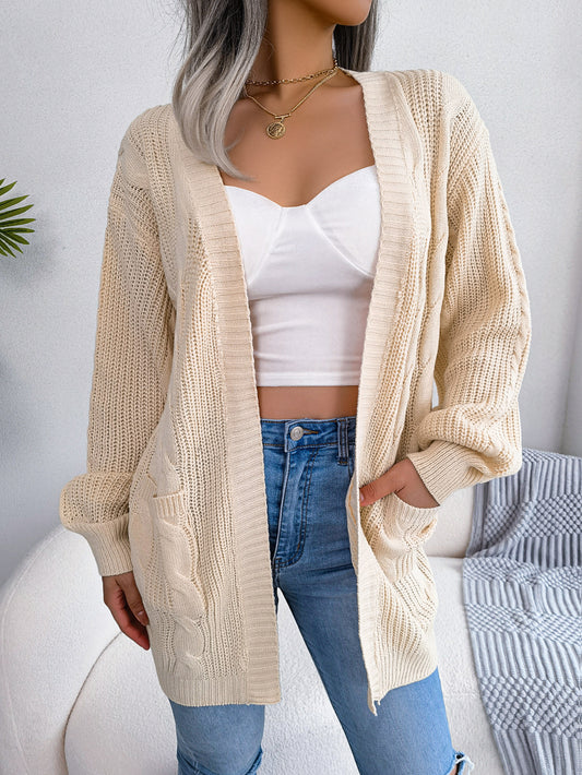 Savana Cable-Knit Open Front Pocketed Cardigan