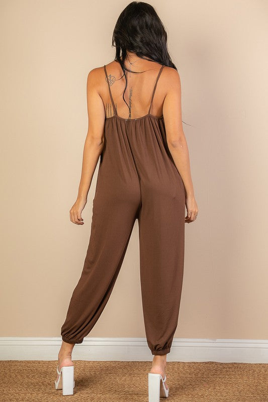 Spaghetti strap solid jumpsuit