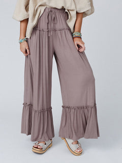 Wide Leg Ruffle Trim Pants