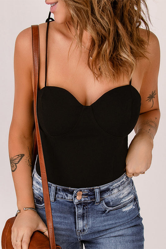 Tie-Shoulder Sweetheart Neck Bodysuit