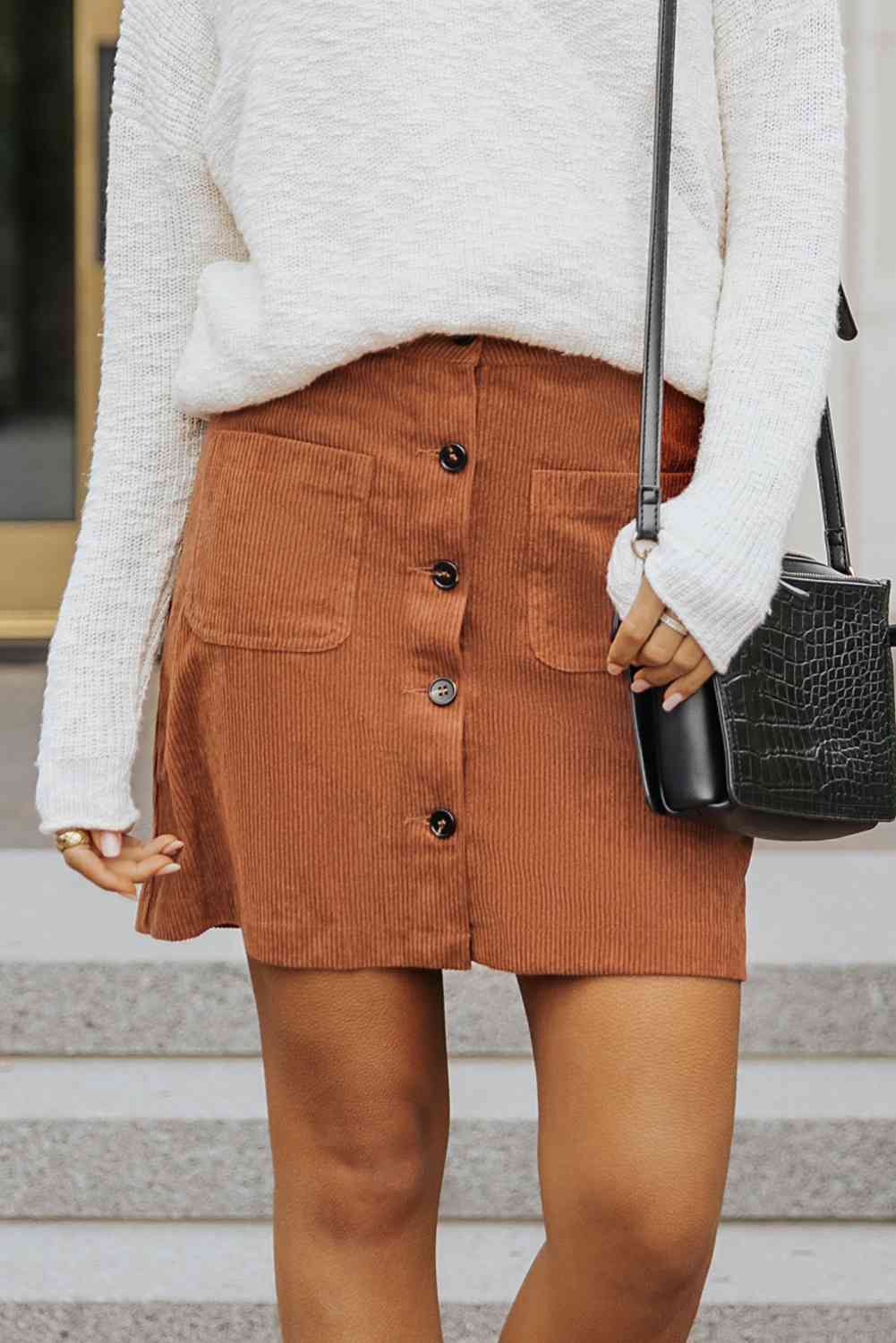 Double Take Buttoned Corduroy Mini Skirt
