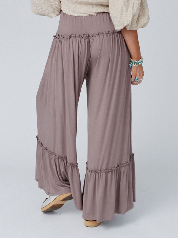 Flax Ruffle Wide Leg Wide Leg Ruffle Trim Pants – SKYE KIYOMI BEAUTY, LLC