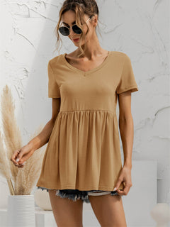 V-Neck Short Sleeve Babydoll Top