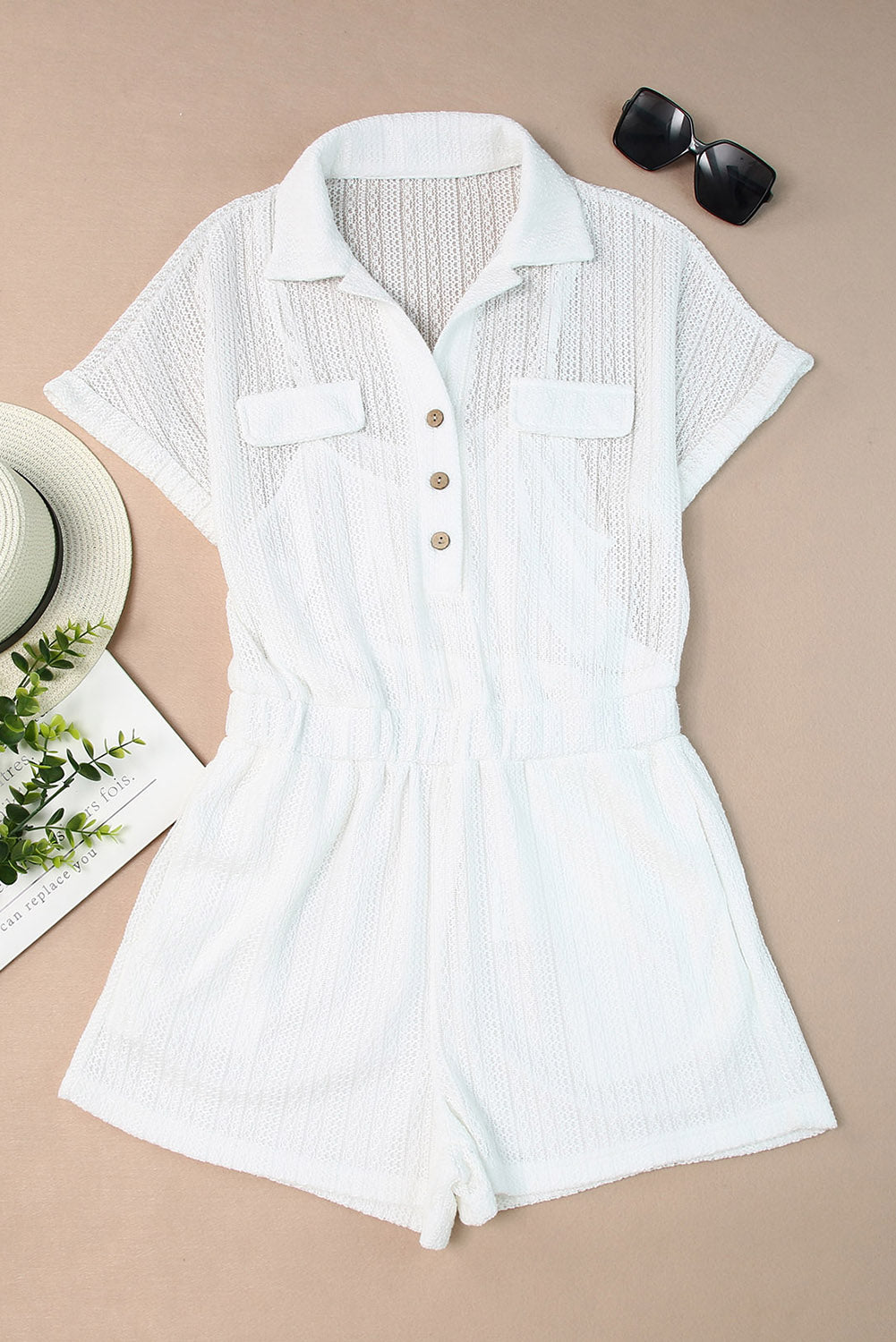 Collared Short Sleeve Romper with Pockets
