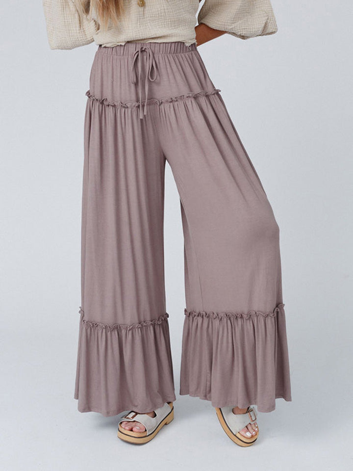 Flax Ruffle Wide Leg Wide Leg Ruffle Trim Pants – SKYE KIYOMI BEAUTY, LLC