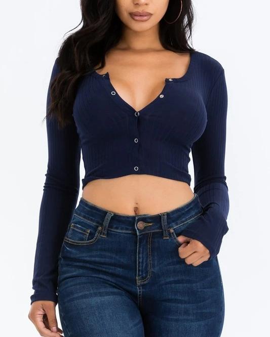 Savanna Button Up Ribbed Crop Top - SKYE KIYOMI BEAUTY, LLC#tops#bottoms#ootd#affordablefashion#affordablestyle#boutiqueshopping#sets#shortsets#pantsets#outerwear