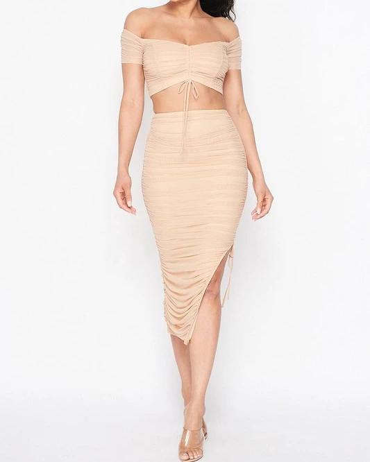 Sonya Ruched Skirt Set - SKYE KIYOMI BEAUTY, LLC#tops#bottoms#ootd#affordablefashion#affordablestyle#boutiqueshopping#sets#shortsets#pantsets#outerwear