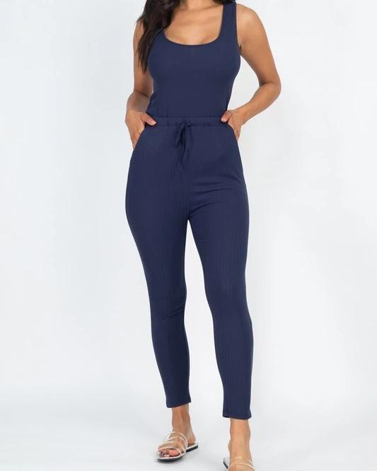 Veda Ribbed Sleeveless Drawstring Jumpsuit - SKYE KIYOMI BEAUTY, LLC#tops#bottoms#ootd#affordablefashion#affordablestyle#boutiqueshopping#sets#shortsets#pantsets#outerwear